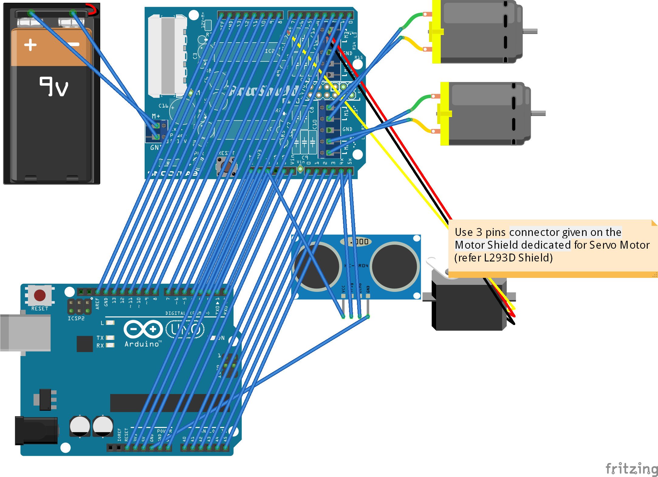 Arduino Ultrasonic and L293D Motor Shield