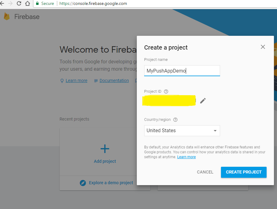 Add Project in Firebase